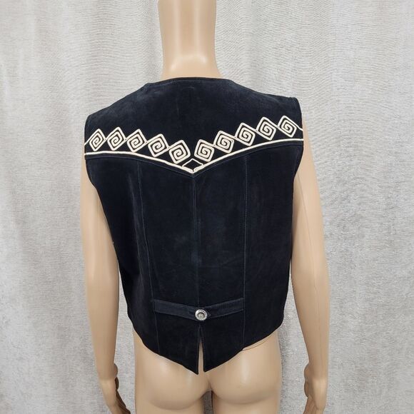 Cripple Creek Vintage Leather Women's Black With White Design Vest Western Boho - Picture 6 of 15